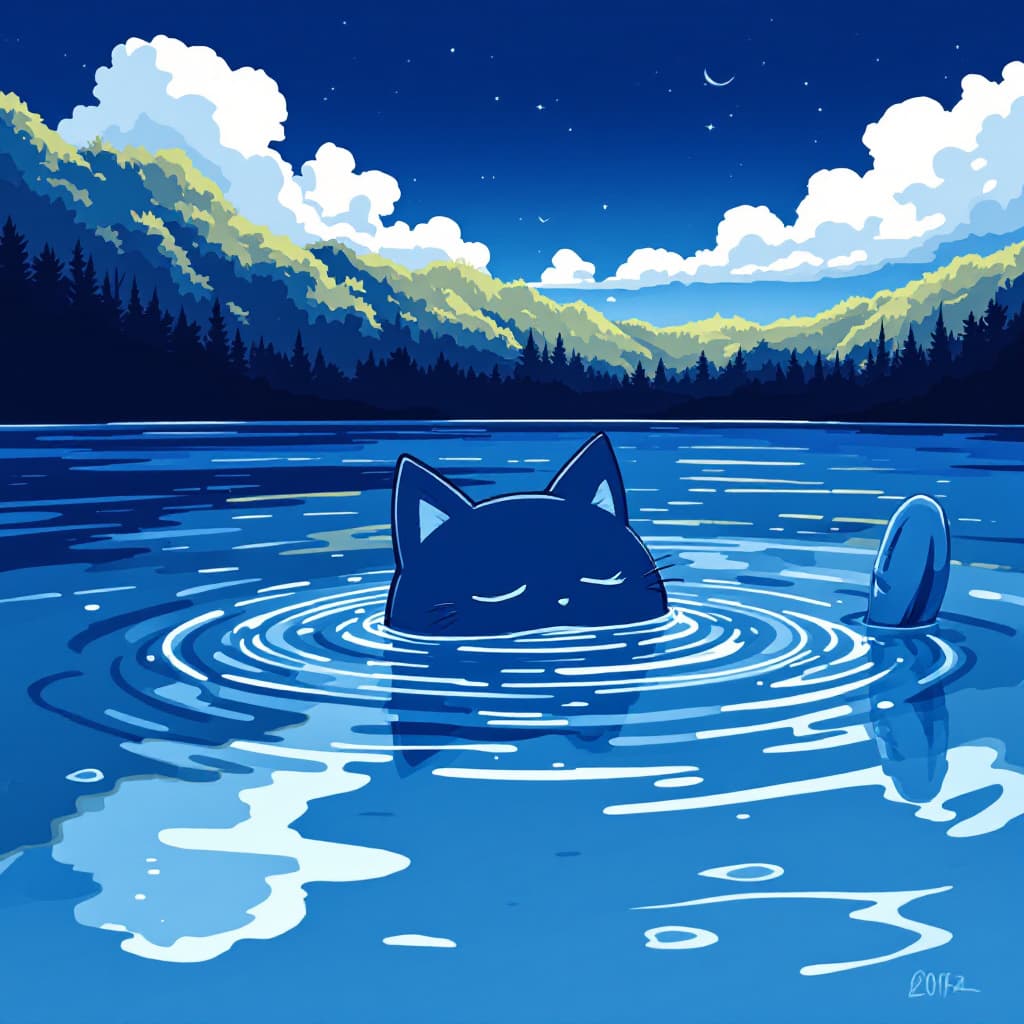 AI generated: best quality,(limited palette,gouache \(medium\):1.1),deep blue theme,
(solo,chibi:1.2),cat ears,clo...