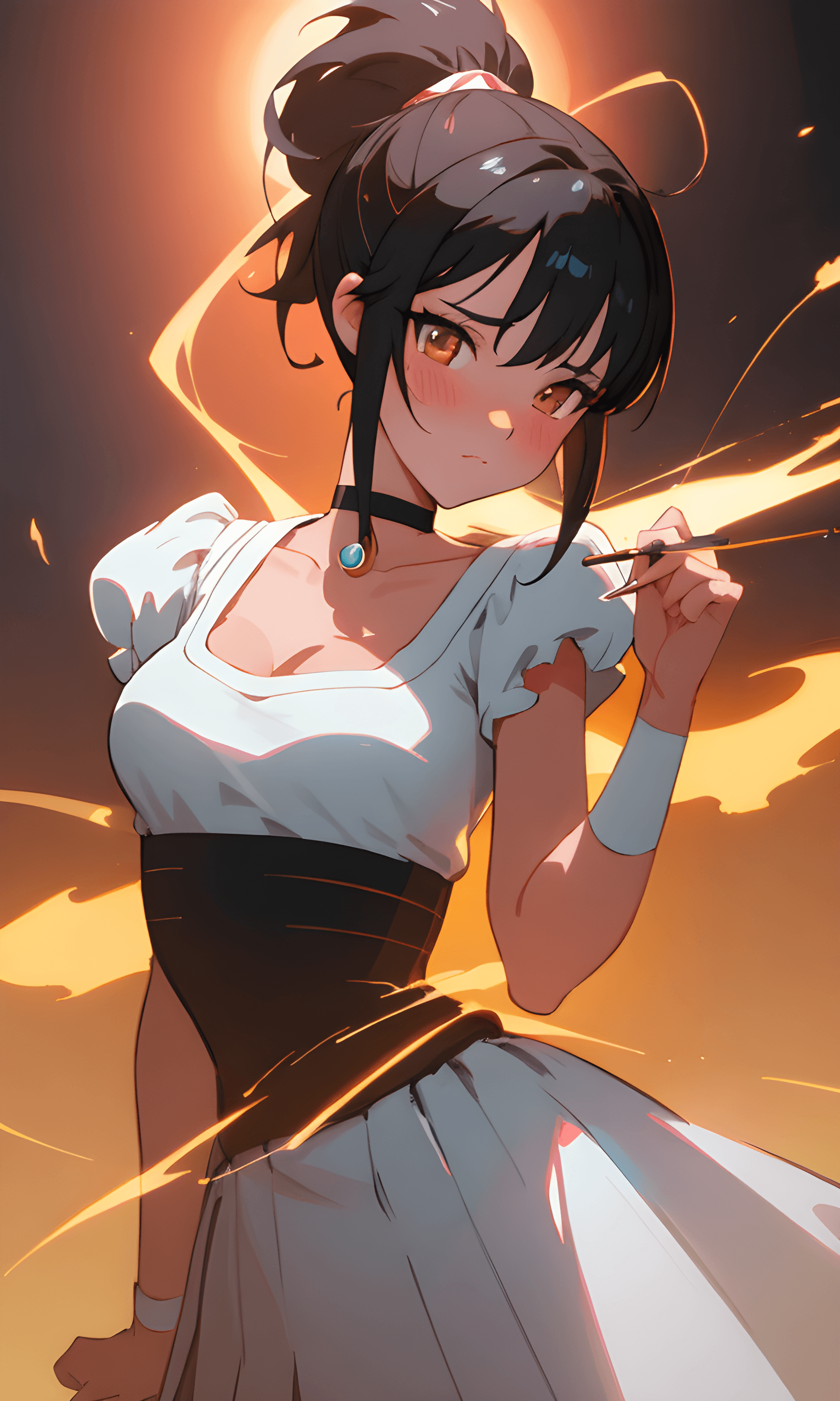 AI generated: choker, ponytail, magic world, flirt look, digital painting, film the eternal radiance of pure reaso...