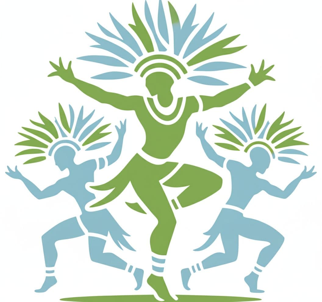 AI generated: “Recreate these  elegant African  dancers  in vector form with a green white and  light blue theme