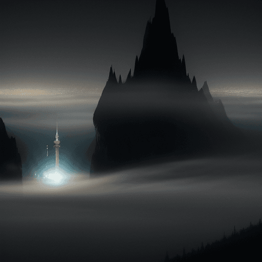 AI generated: a world of light in the top, a world of darkness in the under, fog and sparkles of light at the bord...