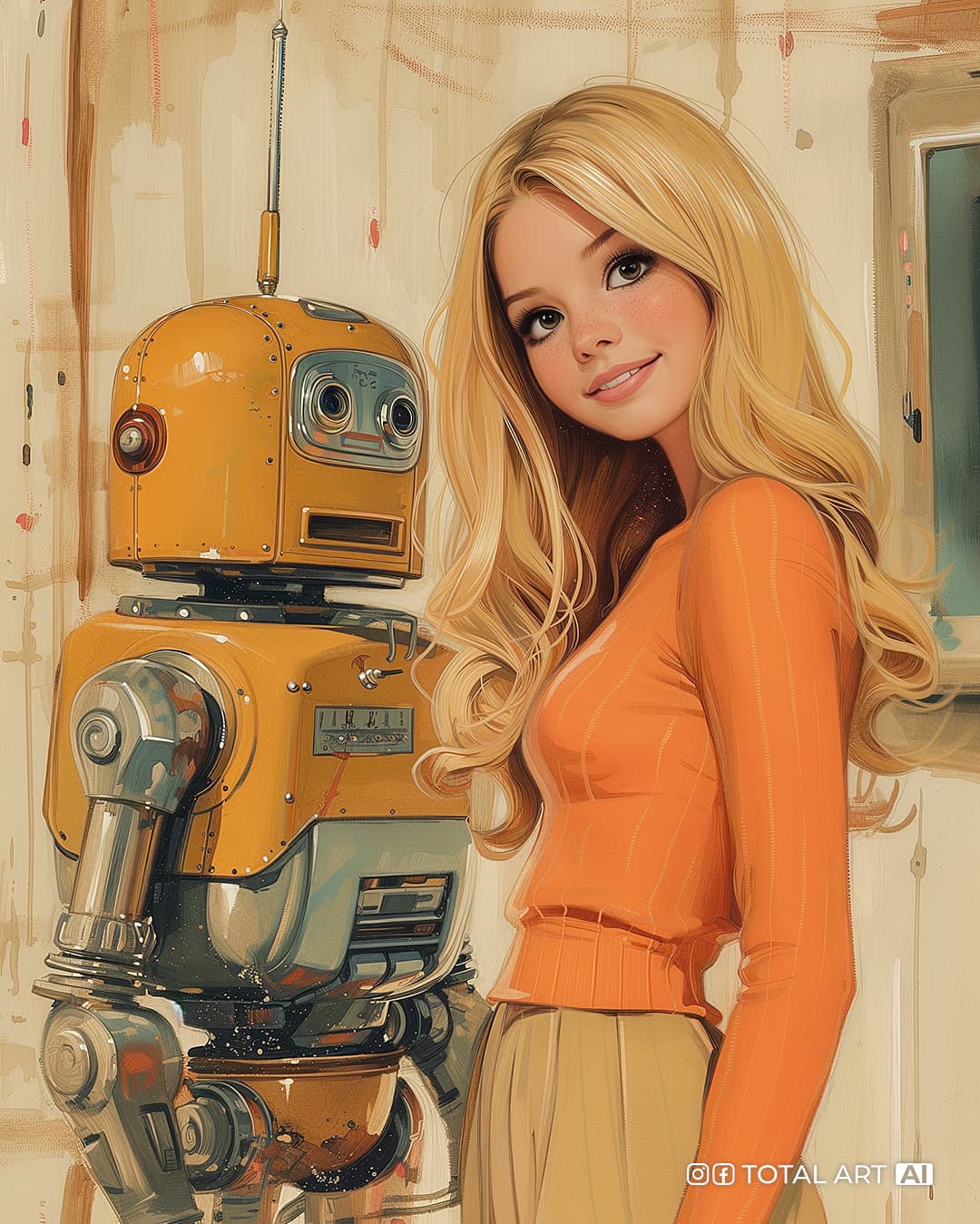AI generated: 60s men's magazine illustration, clean body, seven deadly sins, super cute and smiling young blonde ...