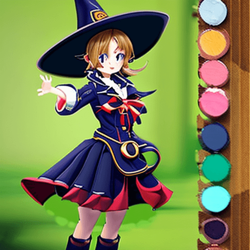 AI generated: rugged girl witch wearing a magic school uniform, large wide-brimmed witch hat, cinematic, elaborate...