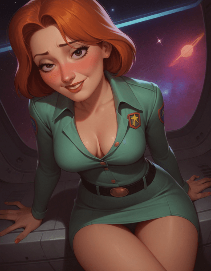 AI generated: score_9, score_8_up, score_7_up, 1girl, pixar, MILF, sci-fi, retro futurism, space, boobies_uniform,...