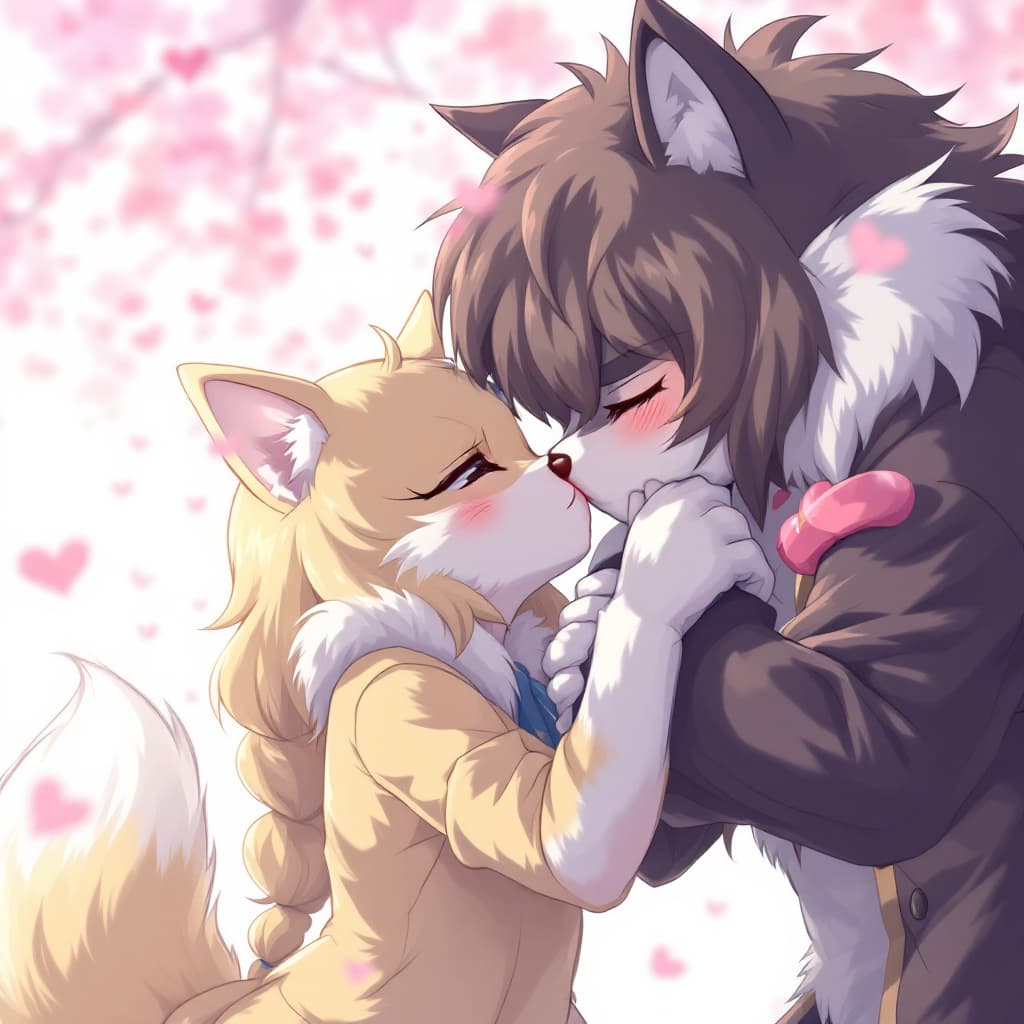 AI generated: Anime Furry girl, leaning in to kiss