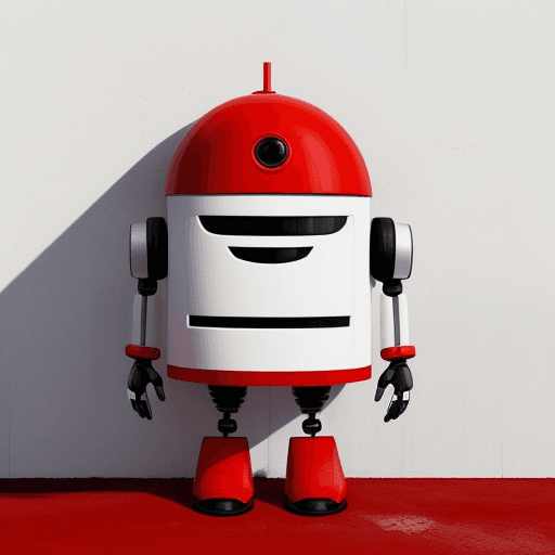AI generated: Crea una imagen de un pequeño bot con un cuerpo de color blanco y rojo, el bot debe estar caminando ...