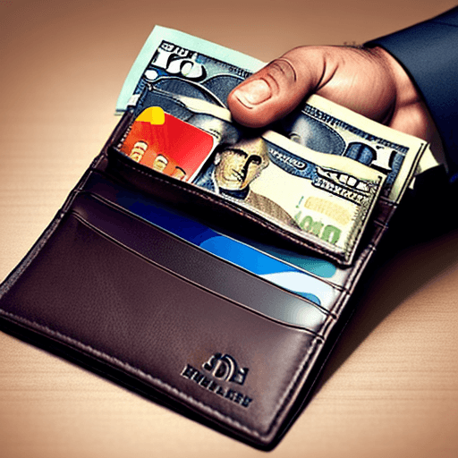 AI generated: a man showing his empty wallet to prove that he is poor.
