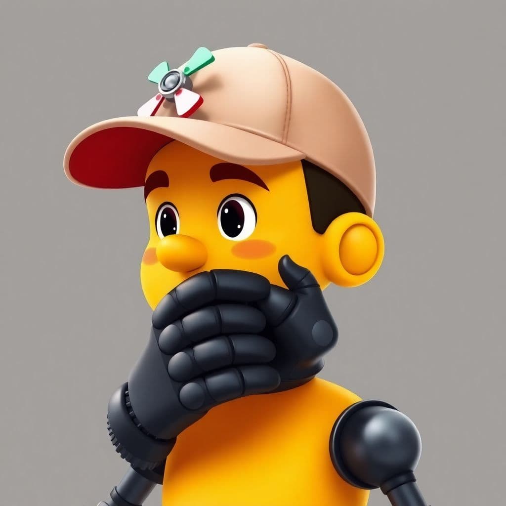 AI generated: Anyman Fred, Yellowish skinned cartoon head, no torso, baseball cap with small alternating multicolo...