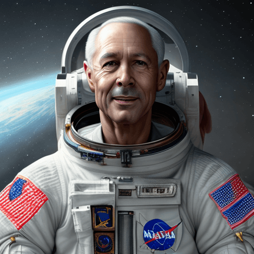 AI generated: Portrait of (Old astronaut without helmet) with (gray) hair and with cute face, (Nasa Office), perfe...