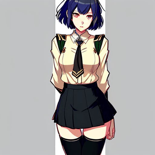 AI generated: Girl, asian, schoolgirl, Fire emblem Three Houses art style, one girl, thigh highs, refined anime ar...