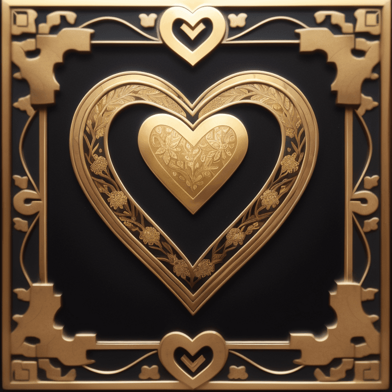 AI generated: Gold silver iron inlay work, heart,  photographic cinematic