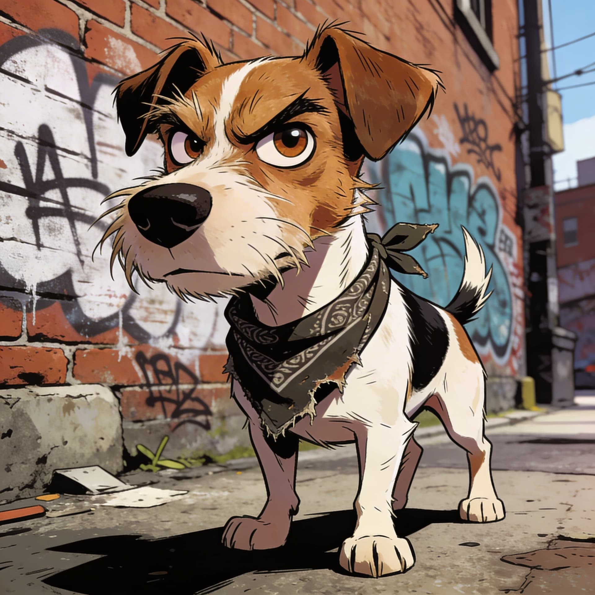 AI generated: Jack Russell smooth coat dog,male,3 years old,scruffy,streetwise,annoyed,small dog with an oversized...