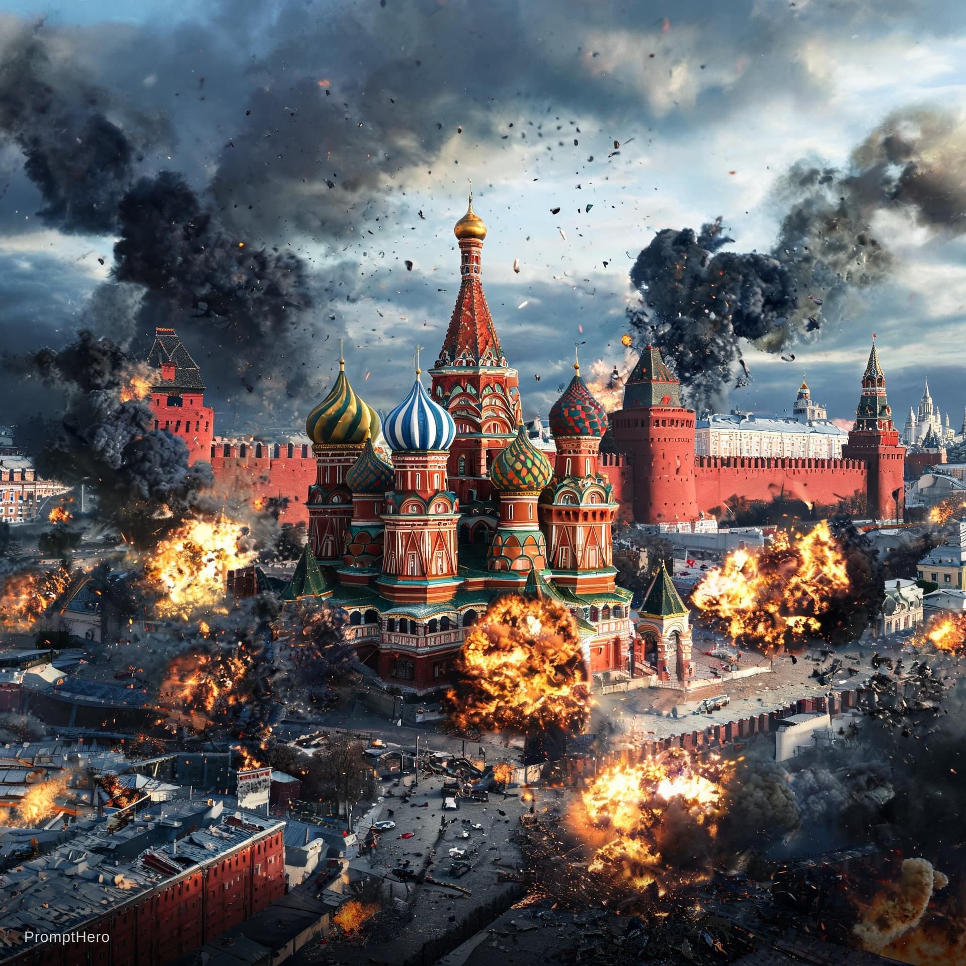 AI generated: rozbombardovaná moskva