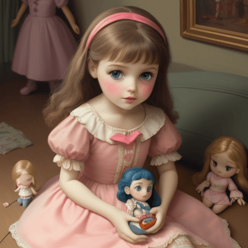 AI generated: littel girl , play with dolls, 
 art disney
