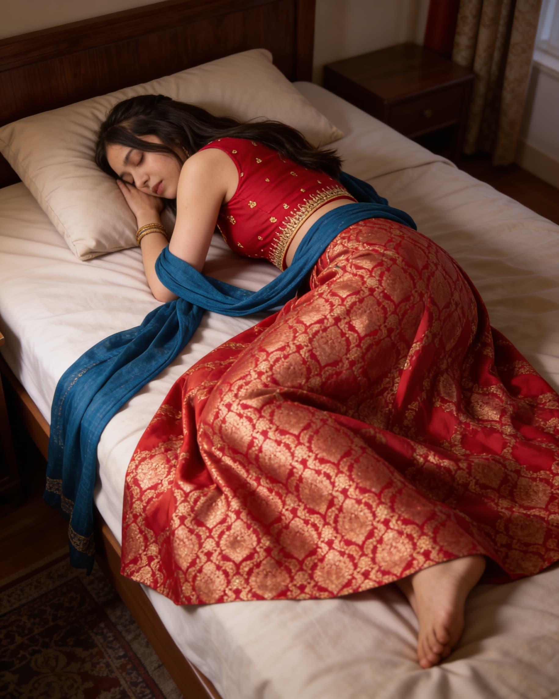 AI generated: Create a High Ultra Realistic picture as this Pakistani blogger Dr Tania Habib is sleeping face down...