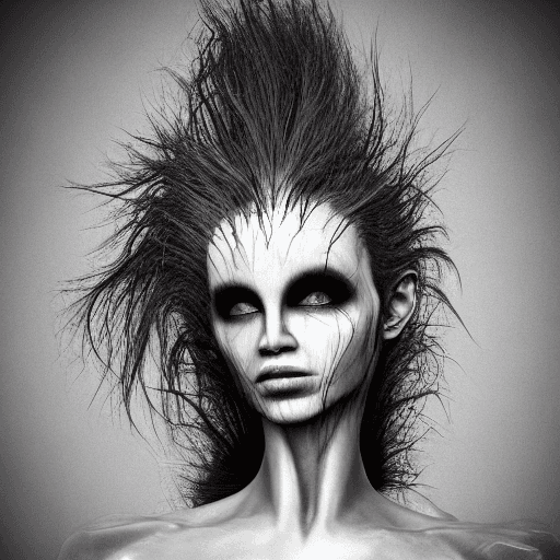 AI generated: Create a hyperrealistic image of a naked female creature, half woman half alien laing on the nex eit...