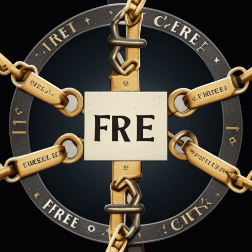 AI generated: Generate an image in which chains are creatively connected to spell out the word 'FREE' in uppercase...