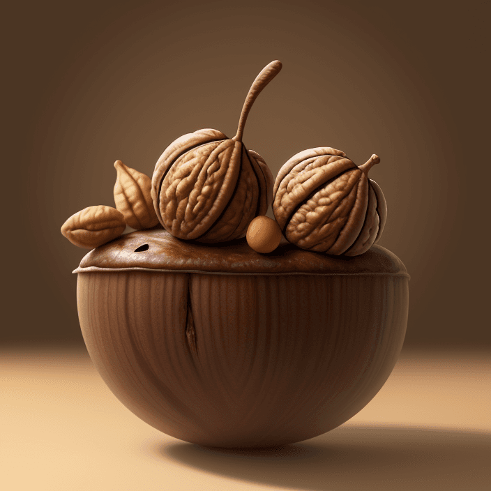 AI generated: A happy cartoon walnut fruit, Pixar Style, perfect composition, 8k artistic photography, photorealis...