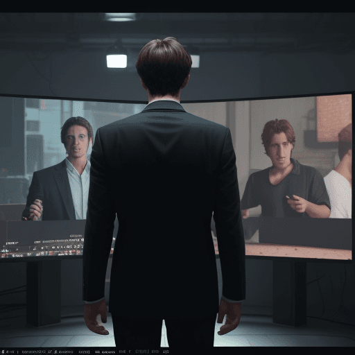 AI generated: one screen with two persons are standing on it. in this picture shows in half of screen mention "bef...