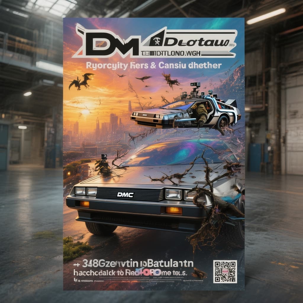 AI generated: Car poster printable a4 sheet version for a DMC DeLorean
