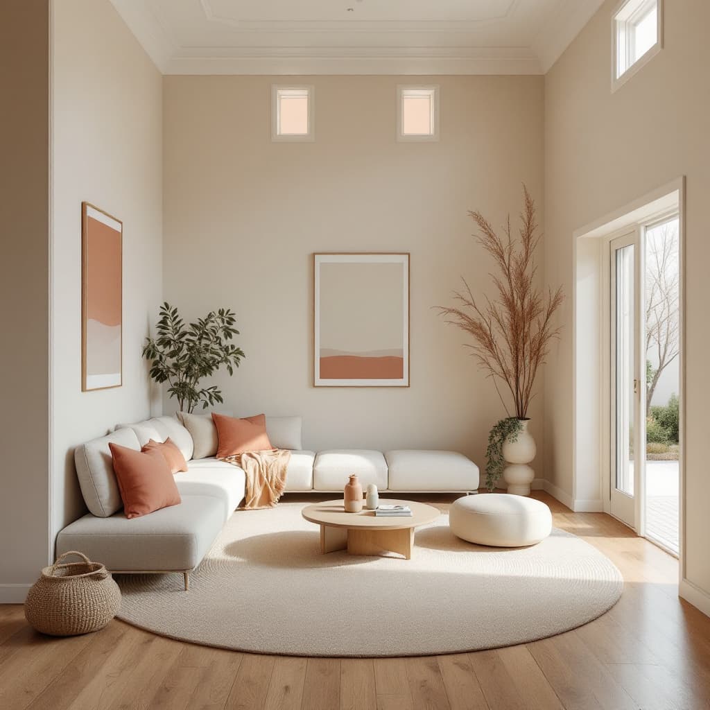 AI generated: High resolution photography interior design, dreamy sunken living room conversation pit, wooden floo...