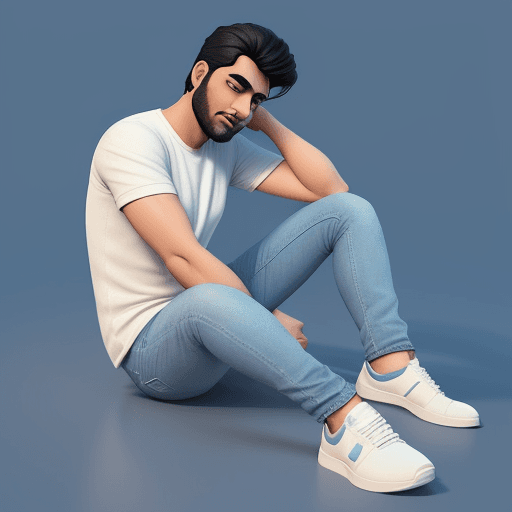 AI generated: create a 3d illustration of an animated character  casually sitting on logo of behance app the chara...