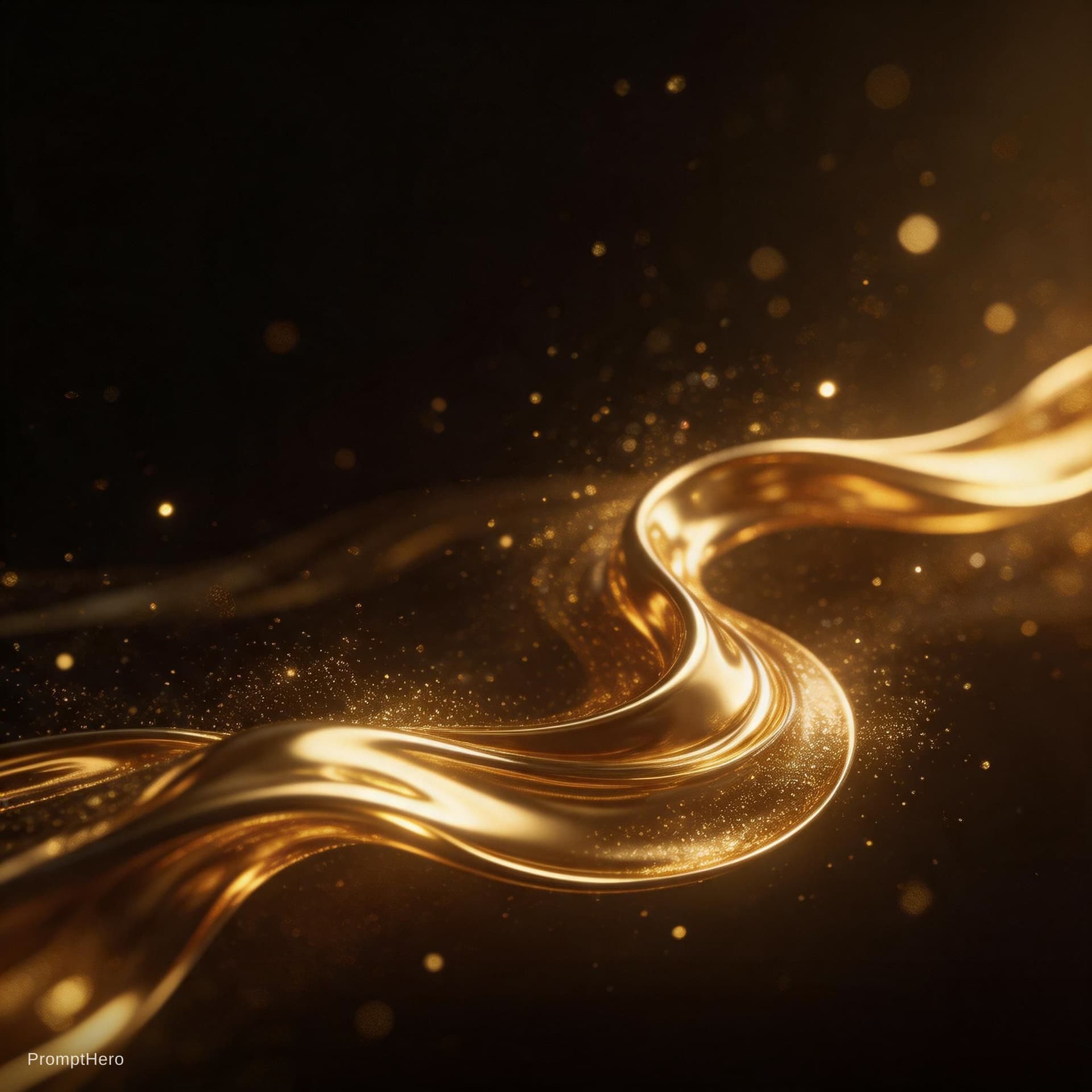 AI generated:  golden emotion and liquid elegance. From complete darkness, flowing streams of hyper-realistic liqu...