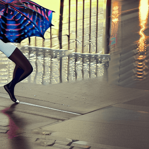 AI generated: Woman dancing in the rain, facial expression of the dancer reflecting joy, city street during rainfa...