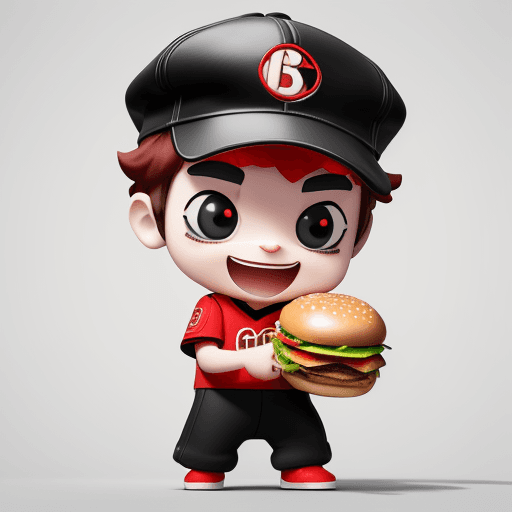 AI generated: cute boy with black and red cap, burger place mascot, cute 3D rendering, cute detailed digital art, ...