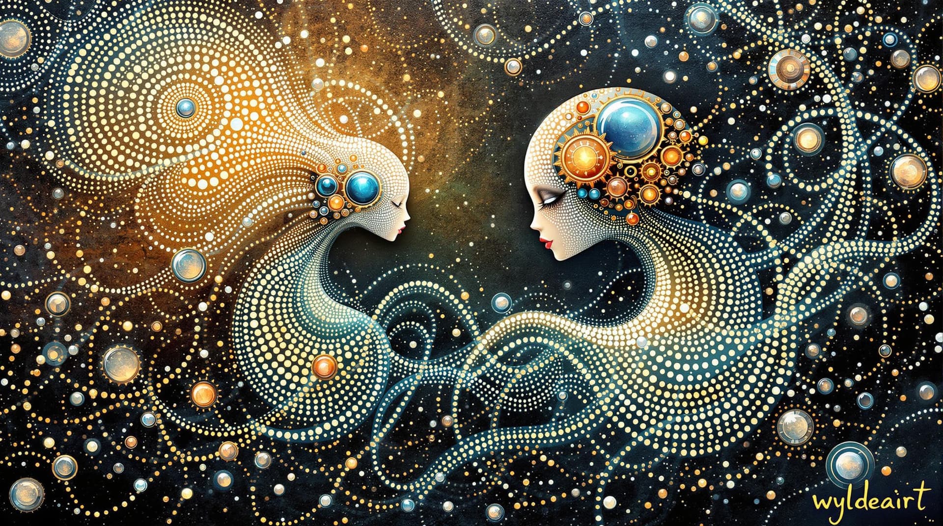 AI generated: Steampunk bio-morphic ethereal glow. Acrylic splash art, opaline pearlescent ink, translucent glaze....