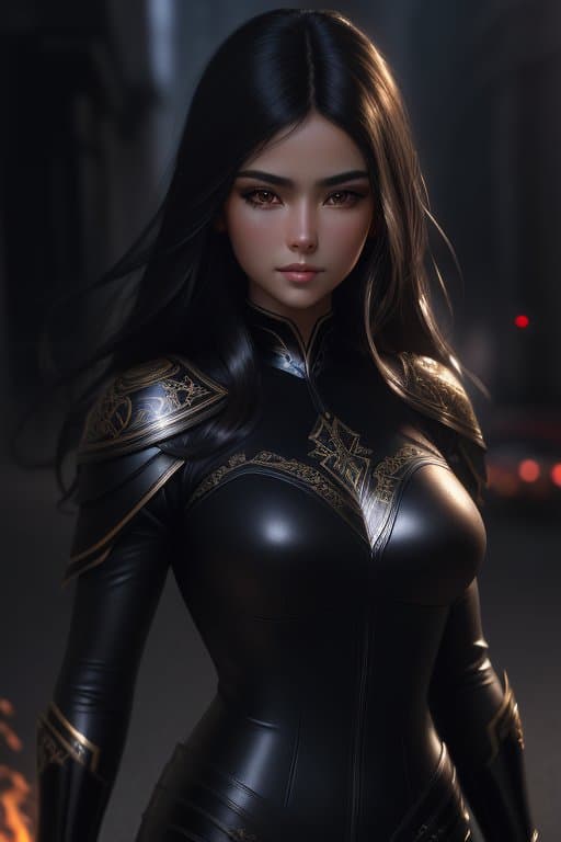 AI generated: dark theme, photo of a gorgeous dark-haired female in the style of stefan kostic, realistic, half bo...