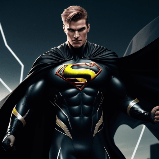 AI generated: "Generate an image of a caucasian male superhero joyfully celebrating a triumph. He is adorned in a ...
