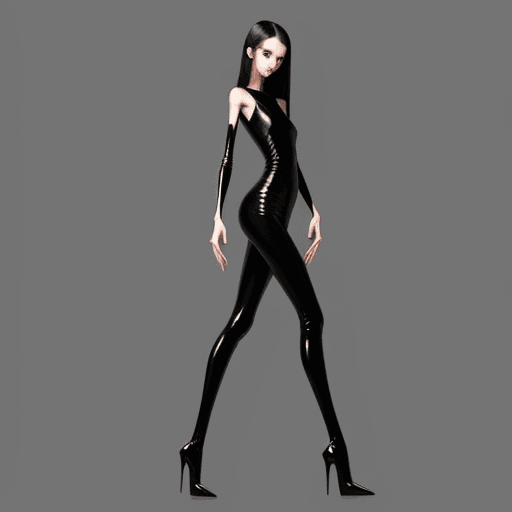 AI generated: ultra skinny girl with long black curved claws, long ultra slim legs, in high heels