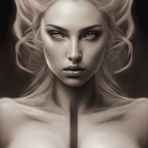 AI generated: portrait of goddess girl, (cleavage), (busty), blonde, dreamy and ethereal, expressive pose, big bla...