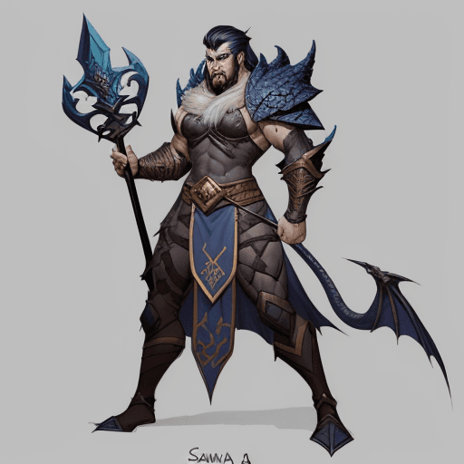 AI generated: a cartoon image of a man with a war hammer and a dragon, straight face, Handsome, fantasy character ...