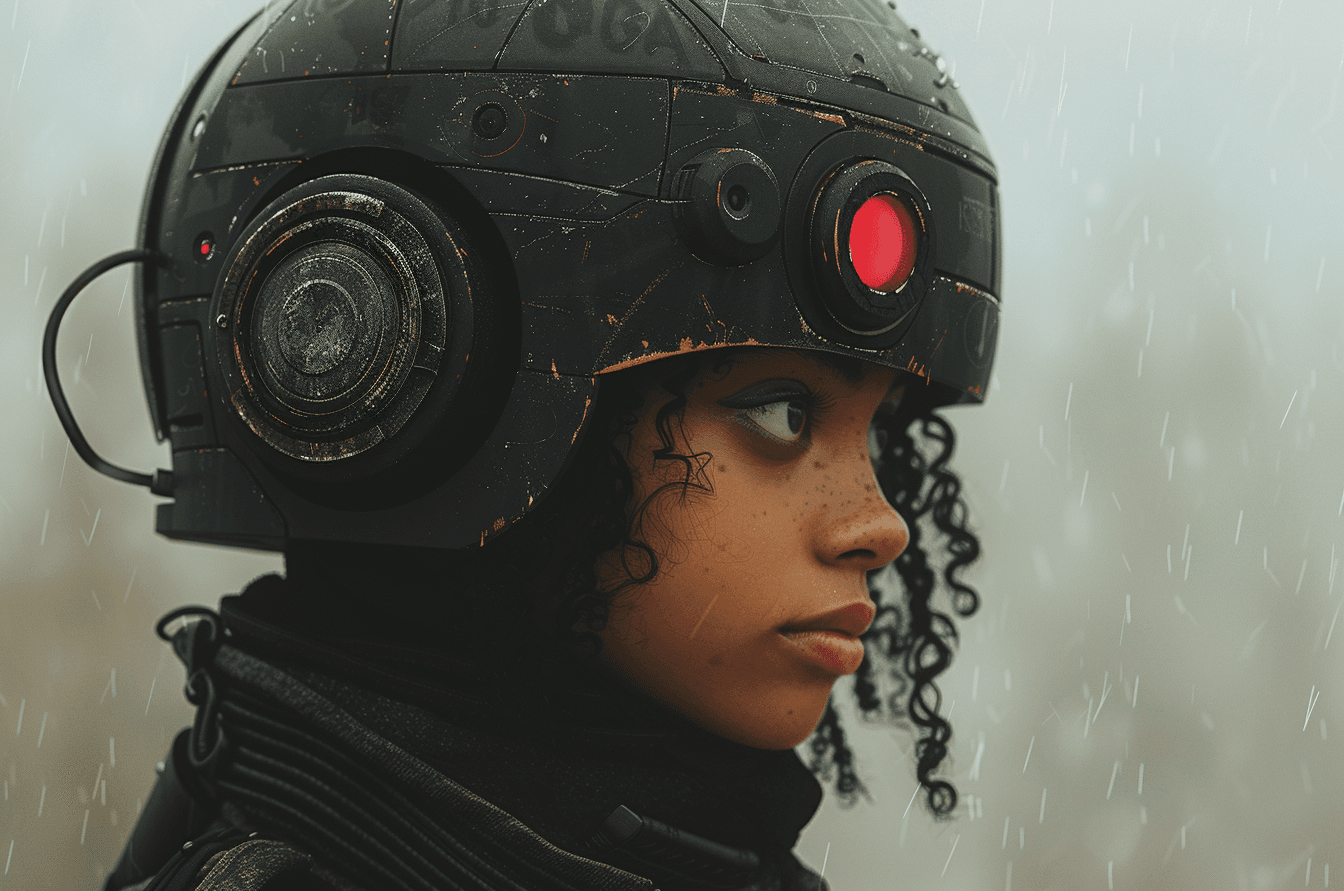 AI generated: black android woman and the robot, in the style of anime art, realistic, emotive portraits, dreamy g...