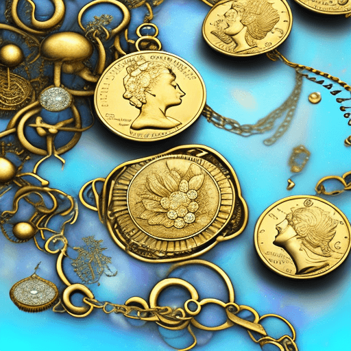 AI generated: digitally creative, super large lily flower, extra large american gold coin, steampunk, alchemist, w...