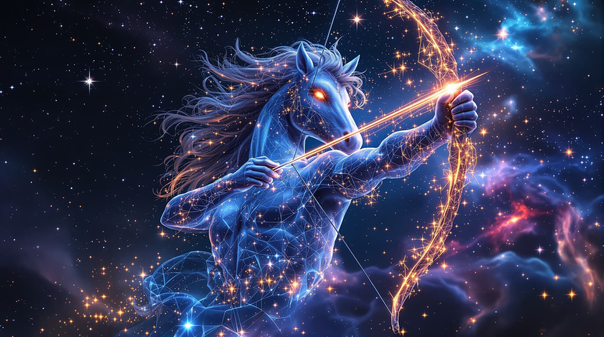 AI generated:  A  centaur archer, partly  horse and partly humanoid hyper realistic body zodiac spirit, embodying ...