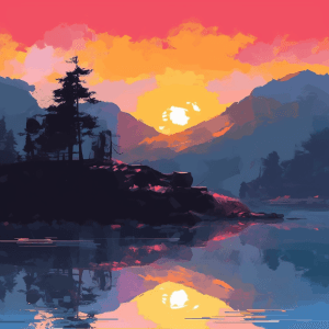 AI generated: Serene nature vector, encapsulate the peaceful tranquility of mountains, by William Wray, with soft ...