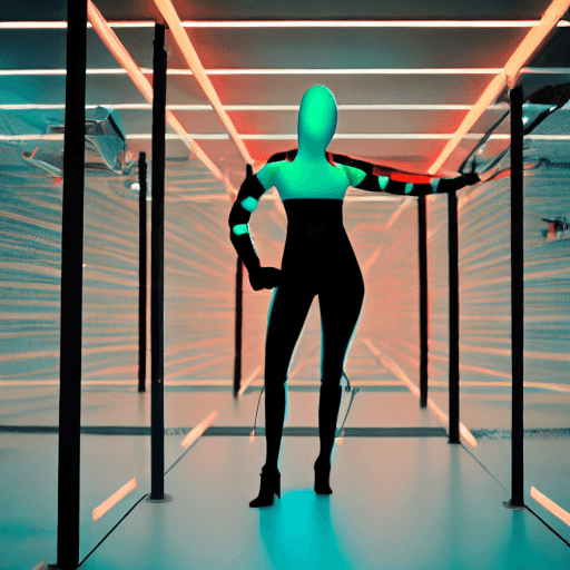 AI generated: futuristic woman from elmopix, fencing athlete, in the style of neon realism, dark cyan, nikita vepr...