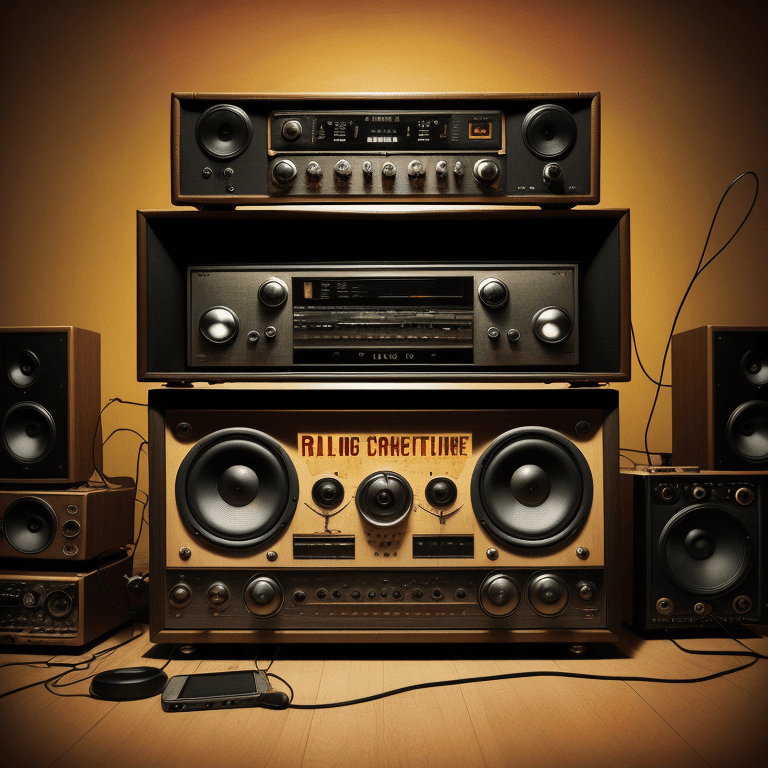 AI generated: music Album cover picture, surreal art oil picture, radio, speaker, music instruments