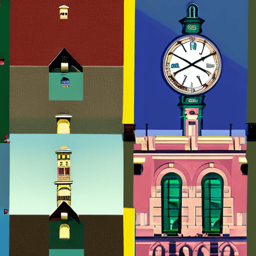 AI generated: a large building with a clock tower on top of it, book cover illustration, imane anys, airbnb, based...