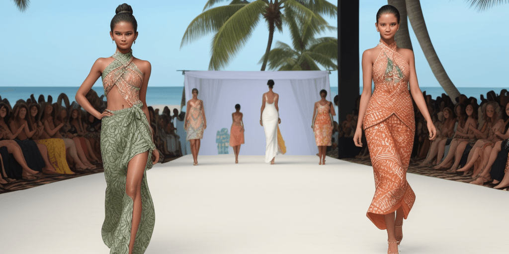 AI generated: Gorgeous model strutting the runway at a fashion show, wearing breathtaking summer outfits with intr...
