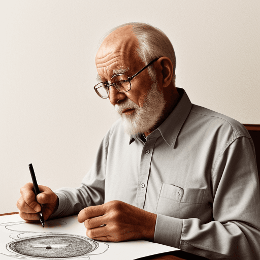 AI generated: old man drawing while drinking coffee