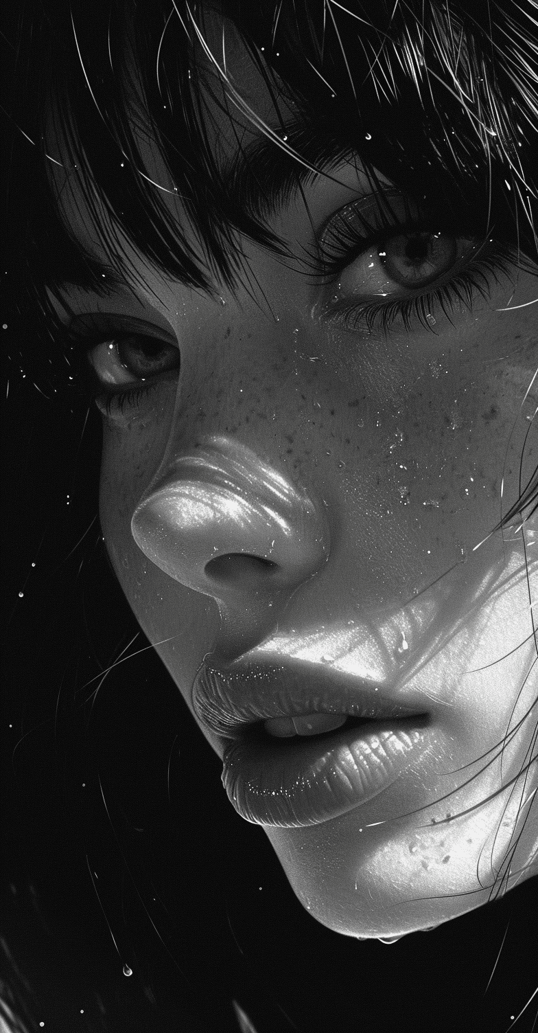 AI generated: an illustration of a girl with a face in dark black and white, in the style of detailed comic book a...