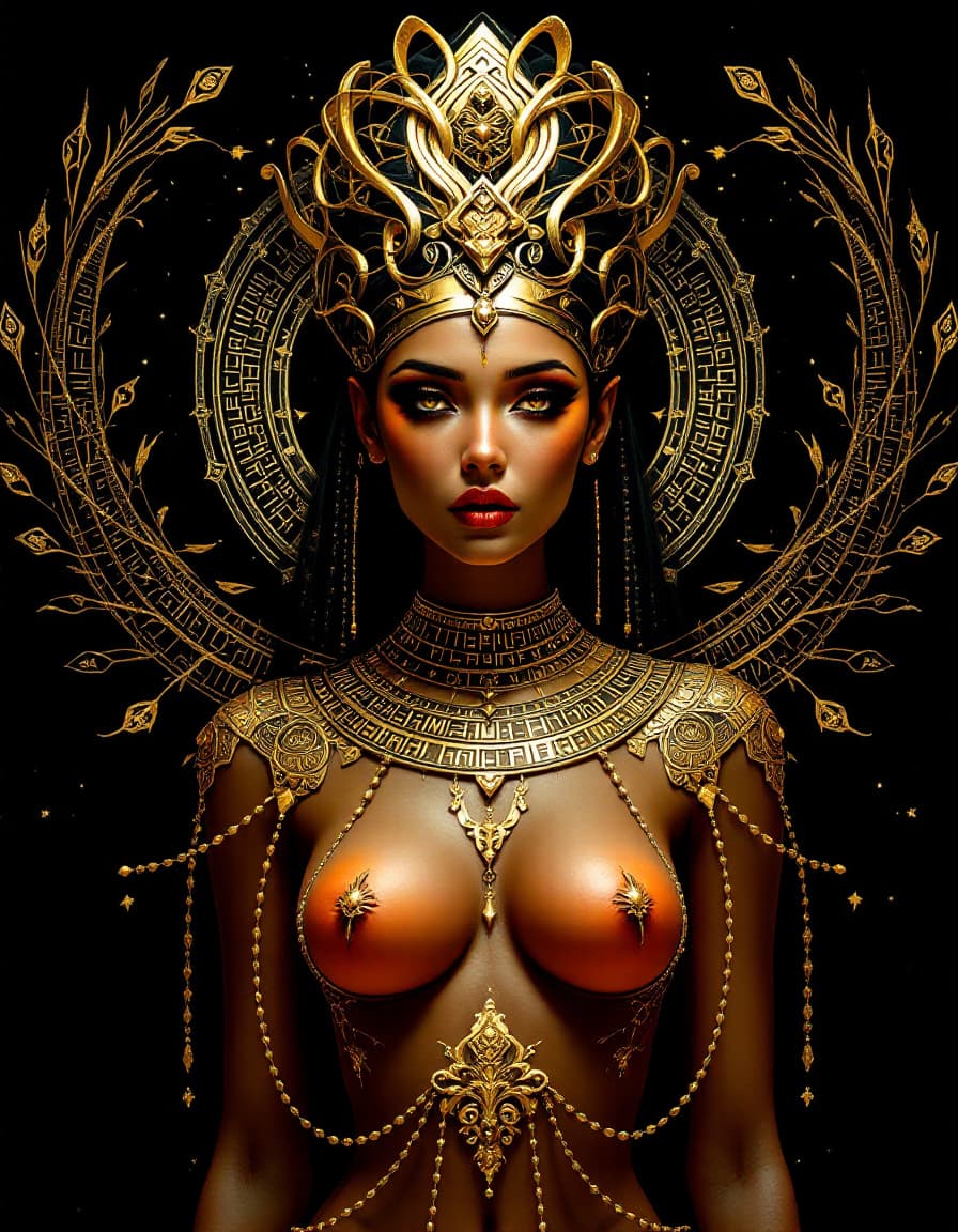 AI generated: Surreal, otherworldly illustration on a dark background in the style of Gil Elvgren and Karol Baca. ...