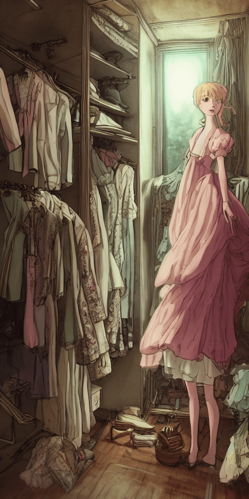 AI generated: The clothes in the wardrobe, the most gorgeous clothes, are confident, radiant, ten times beautiful,...