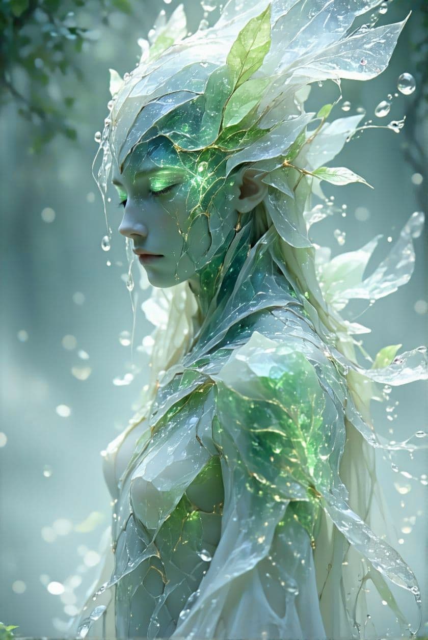AI generated: Eleria, a mystical elemental spirit embodying earth, water, and air at once. Their form is ethereal ...