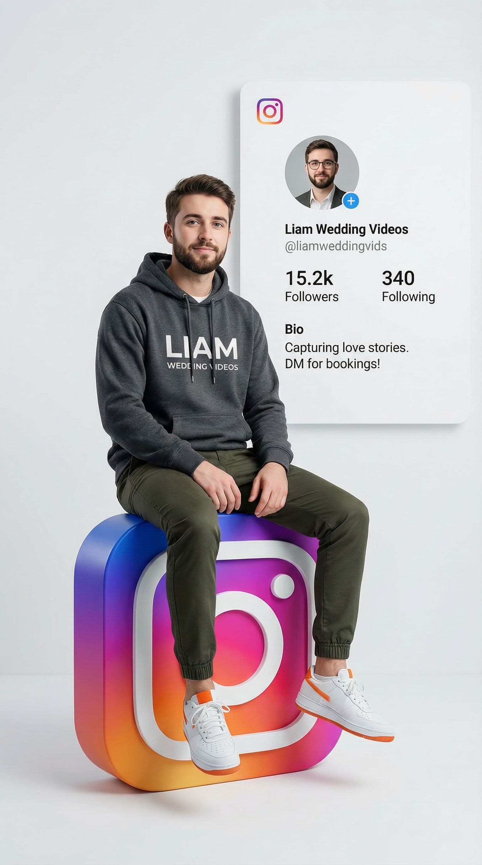 AI generated: "Create a hyper-realistic image in vertical format 9:16. Show a young man with the appearance of [yo...