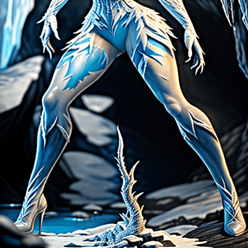 AI generated: full body portrait of Emma Frost at frozen cave by Marvel, Adam Fisher art, full body, hyper detaile...