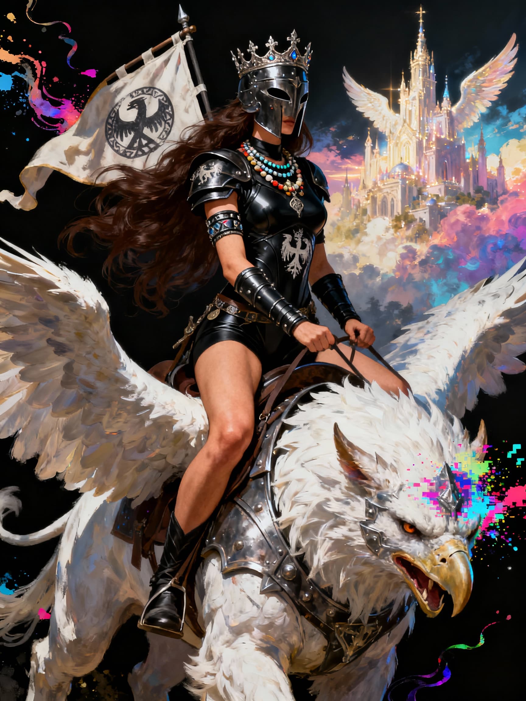AI generated: amazing valkyrie lovely beauty female brunette wearing very amazing avant garde valkyrie helmet with...